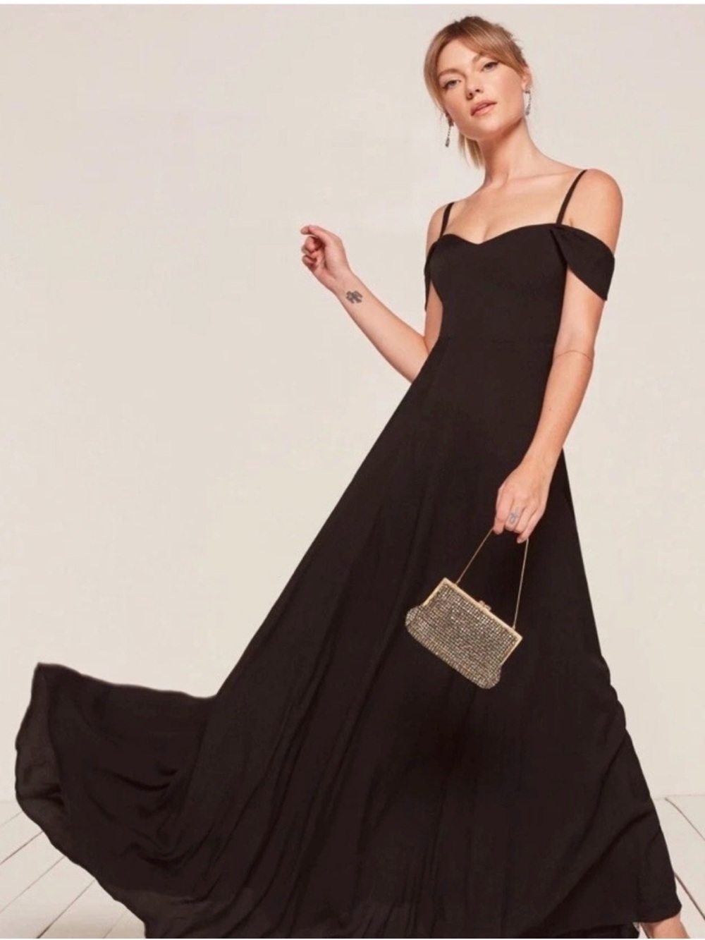 Reformation Black Off-Shoulder Maxi Dress